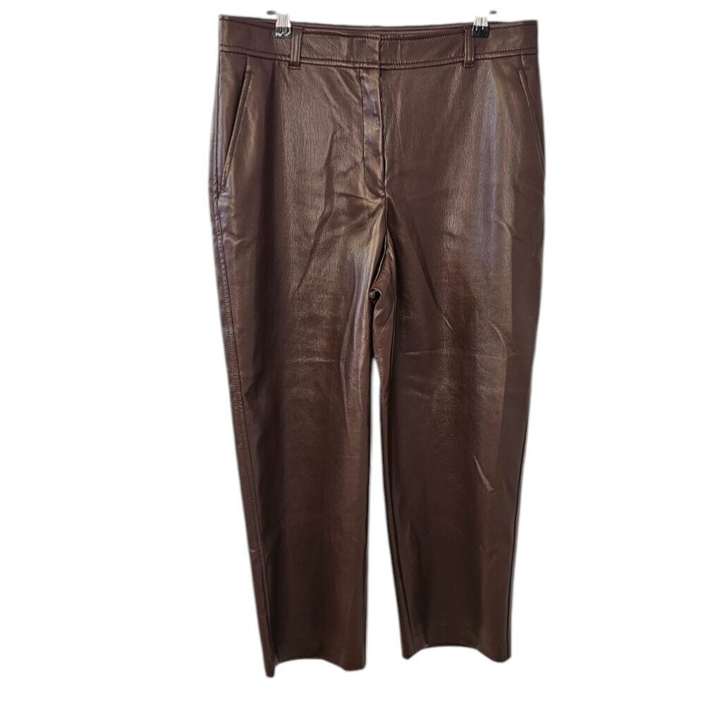Aritzia Babaton Command Crop Pant,Faux Leather, Brown, Mid Rise, Straight Leg,12